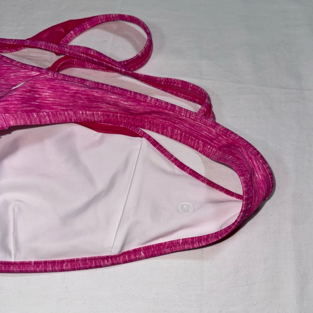 Lululemon Reversible Bikini Top‎ Pink Size 8 Space Dye White Mesh T-Back Swim - Picture 5 of 9